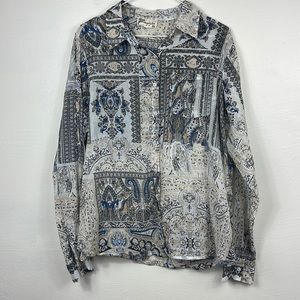 Magazine Button Down Printed Top Blouse Size XL